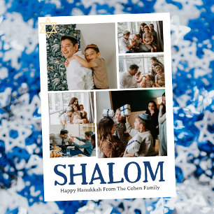Cartes Pour Fêtes Annuelles Lettre blanche Shalom Hanoukka photo de famille Co