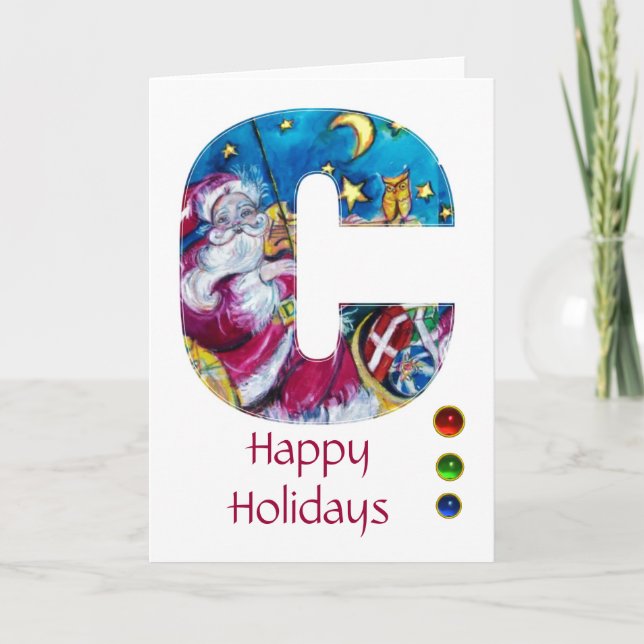 CARTES POUR FÊTES ANNUELLES LETTRE C DE NOËL / MONOGRAM PÈRE NOËL INSPIRÉ (Devant)