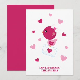 Cartes Pour Fêtes Annuelles Lettre d'amour Oiseau Cœurs Roses Saint-Valentin P