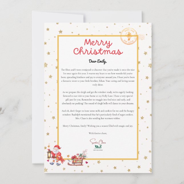 Cartes Pour Fêtes Annuelles Lettre de Noël Père Noël personnalisée (Devant)