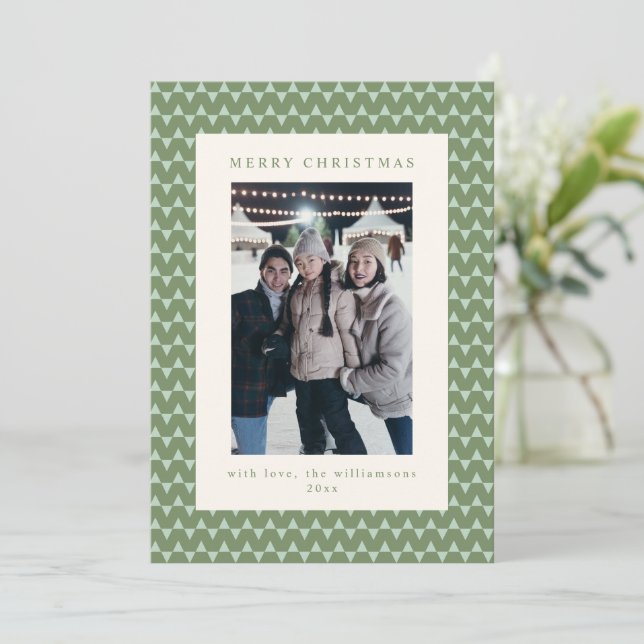 Cartes Pour Fêtes Annuelles Lettre de Noël photo triangle vert sauge moderne (Debout devant)