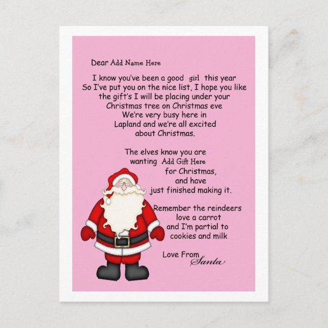 Cartes Pour Fêtes Annuelles Lettre de Père Noël (Devant)