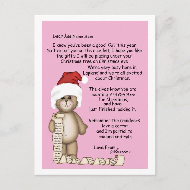 Cartes Pour Fêtes Annuelles Lettre de Père Noël (Devant)