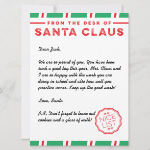 Cartes Pour Fêtes Annuelles Lettre de vacances de Père Noël