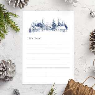 Cartes Pour Fêtes Annuelles Lettre Père Noël Village de Noël bleu