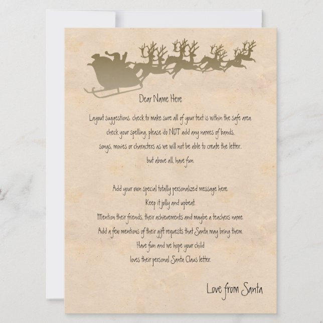 Cartes Pour Fêtes Annuelles Lettre personnalisée de Père Noël (Devant)
