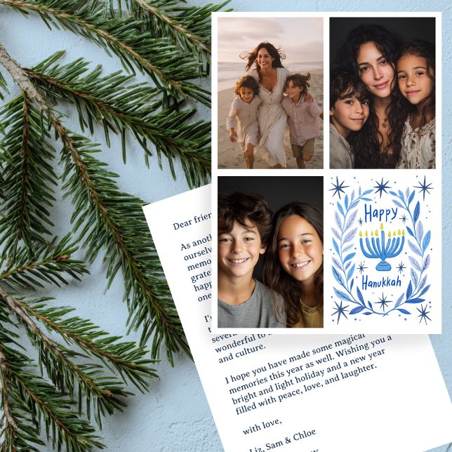 Cartes Pour Fêtes Annuelles LETTRE PHOTO HEUREUSE HANOUKKA CUSTOM 3 Dessinée À (HAPPY HANUKKAH Hand-Drawn CUSTOM 3 PHOTO Letter Holiday Card
)