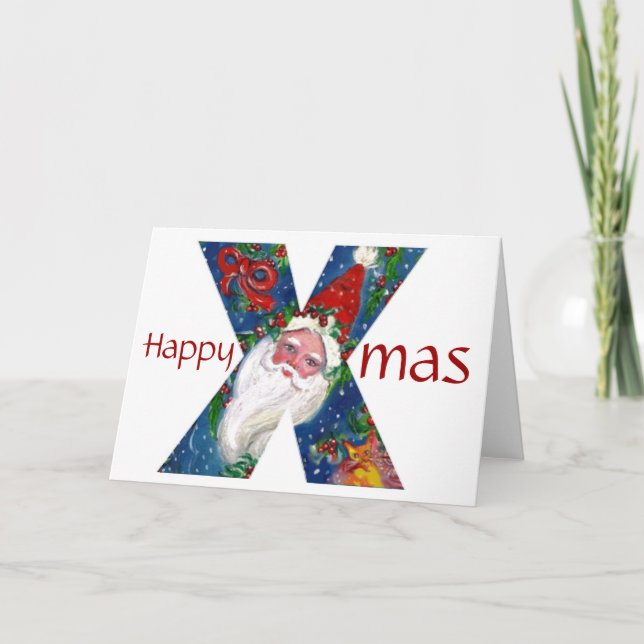 CARTES POUR FÊTES ANNUELLES LETTRE X / SANTA CLAUS AVEC MONOGRAMME ROUGE RIBBO (Devant)
