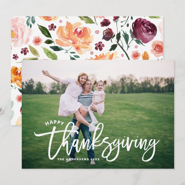 Cartes Pour Fêtes Annuelles Lettrer la photo du Bon thanksgiving de superposit (Devant / Derrière)