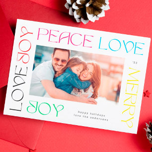 Cartes Pour Fêtes Annuelles Lettres colorées modernes JOY JOY PEACE LOVE photo
