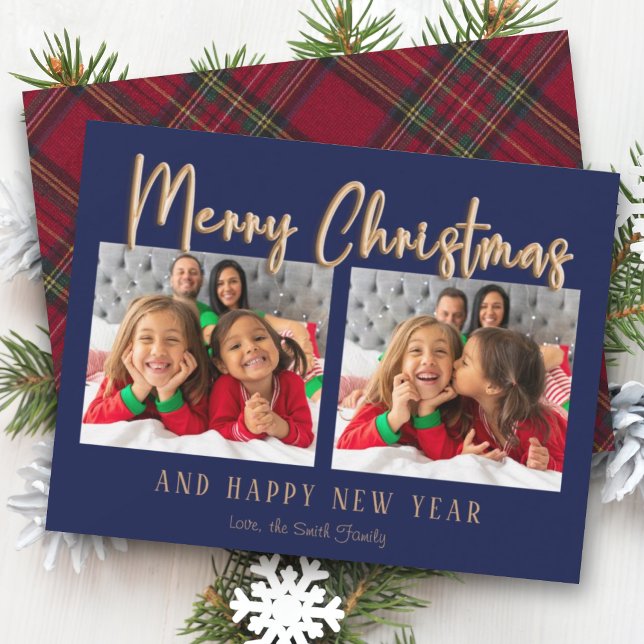 Cartes Pour Fêtes Annuelles Lettres de Noël Joyeuses modernes Photo Plaid (Créateur téléchargé)