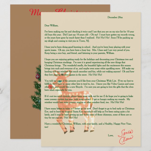 Cartes Pour Fêtes Annuelles Lettres de Père Noël Blue Eyed Reindeer (Devant / Derrière)