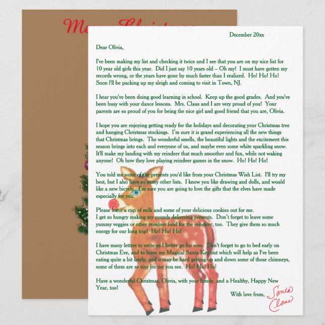 Cartes Pour Fêtes Annuelles Lettres personnalisées de Père Noël Reindeer (Devant / Derrière)