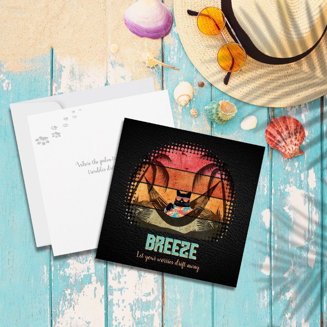 Cartes Pour Fêtes Annuelles L'évasion tropicale du Chat Cool (Daydreaming Cool Cat's Tropical Escape Holiday Card)
