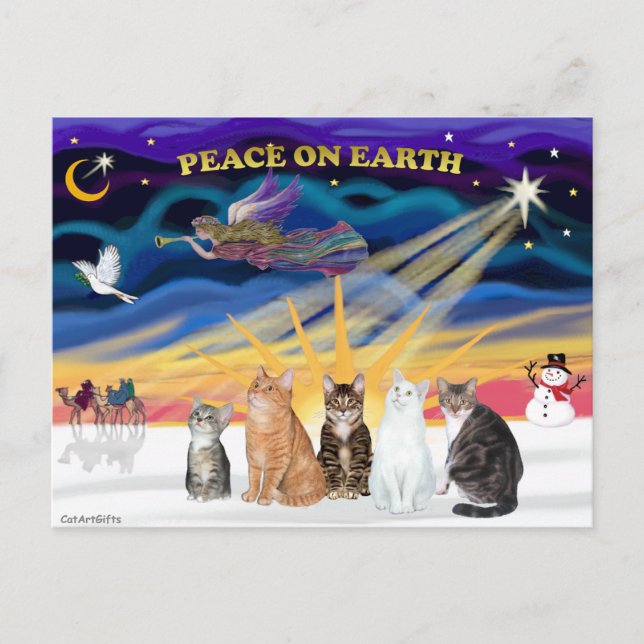 Cartes Pour Fêtes Annuelles Lever de soleil de Noël - Cinq chats (AmSH) (Devant)