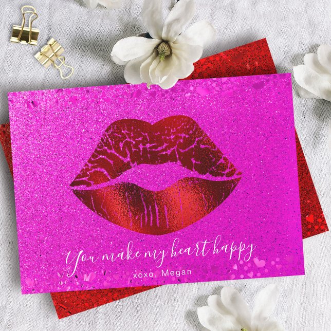 Cartes Pour Fêtes Annuelles Lèvres rouges Parties scintillant rose Mon coeur J (Créateur téléchargé)