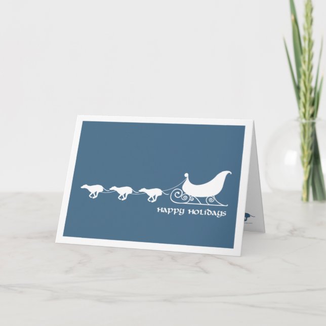 Cartes Pour Fêtes Annuelles Lévriers tirant Sleigh de Père Noël (Devant)