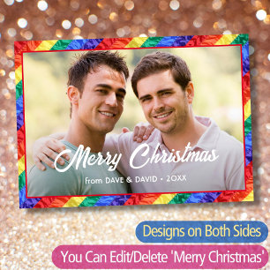 Cartes Pour Fêtes Annuelles LGBT Custom Photo Gay Rainbow Flag Joyeux Noël