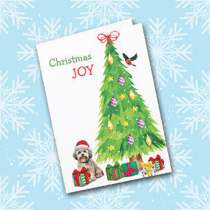Cartes Pour Fêtes Annuelles Lhasa Apso Chien, Oiseau et Arbre de Noël