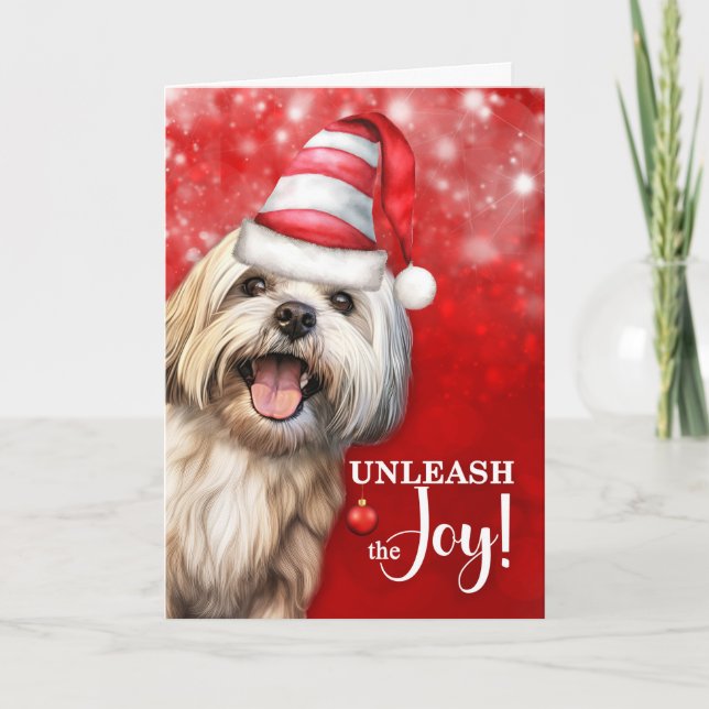 Cartes Pour Fêtes Annuelles Lhassa Apso Dog Unleash Joy Christmas (Devant)