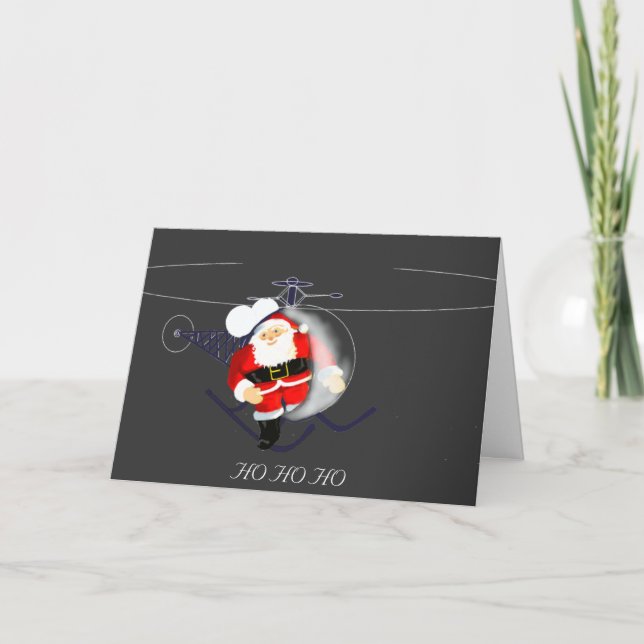 Cartes Pour Fêtes Annuelles L'hélicoptère du Père Noël (Devant)