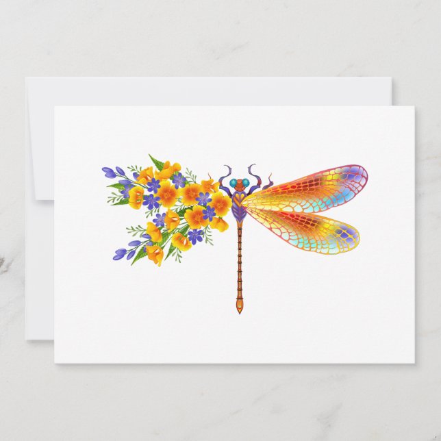 Cartes Pour Fêtes Annuelles libellule de fleurs jaunes (Devant)