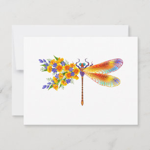 Cartes Pour Fêtes Annuelles libellule de fleurs jaunes