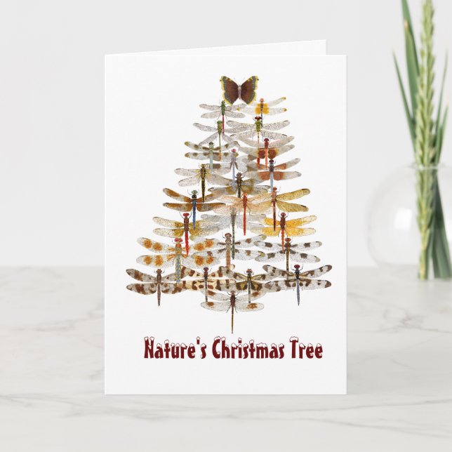Cartes Pour Fêtes Annuelles Libellules d'arbre de Noël de la nature (Devant)