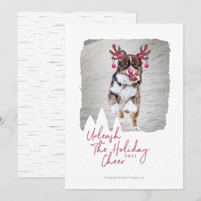 Cartes Pour Fêtes Annuelles Libérez La Soirée Fun Pet Photo Reindeer Noël (Devant / Derrière)