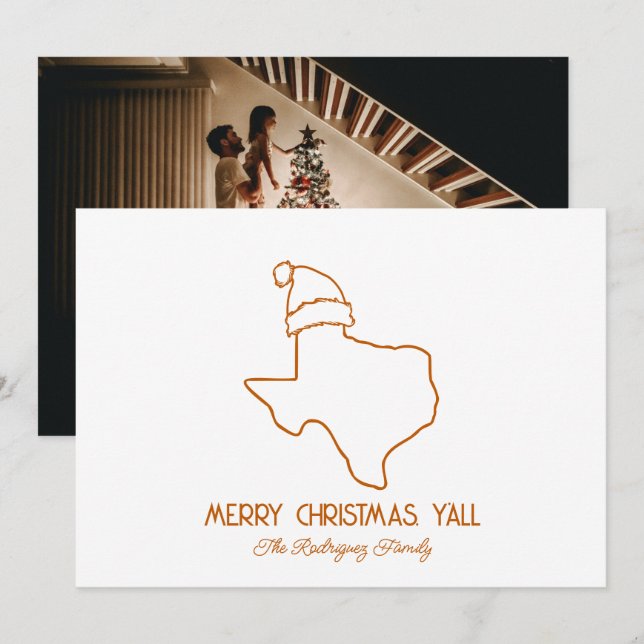 Cartes Pour Fêtes Annuelles Ligne artistique Santa Texas Orange Brûlée (Devant / Derrière)
