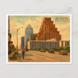 Cartes Pour Fêtes Annuelles Ligne d'horizon d'Austin Texas – Aquarelle de voya