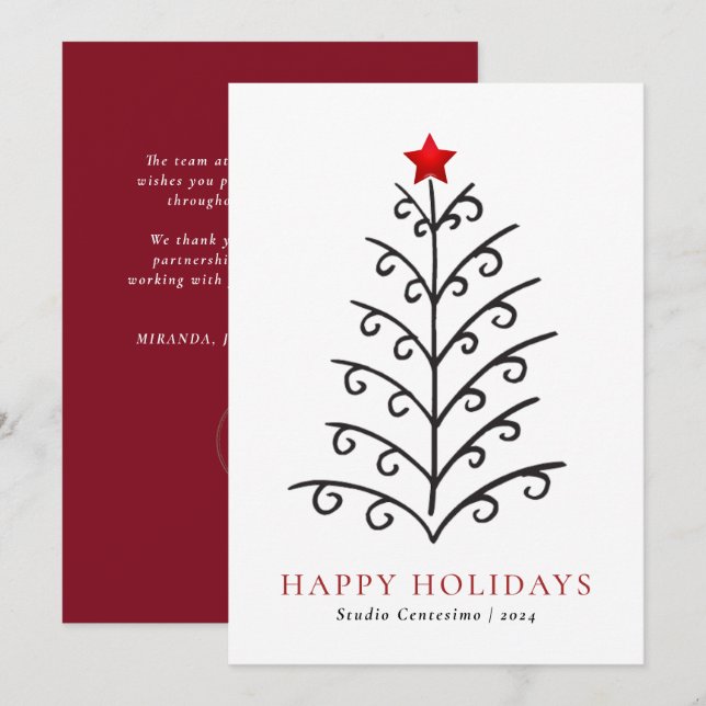 Cartes Pour Fêtes Annuelles Ligne moderne Art Noël Arbre Entreprise (Devant / Derrière)