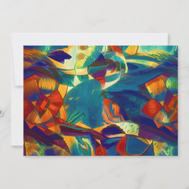 Cartes Pour Fêtes Annuelles Lignes Florales rouges bleues modernes Peinture d' (Devant)