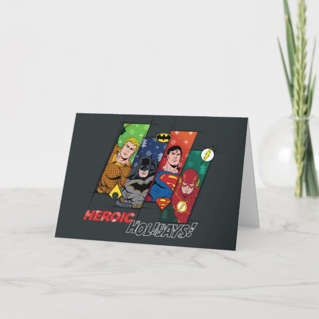 Cartes Pour Fêtes Annuelles Ligue de la Justice "Vacances héroïques !" (Devant)