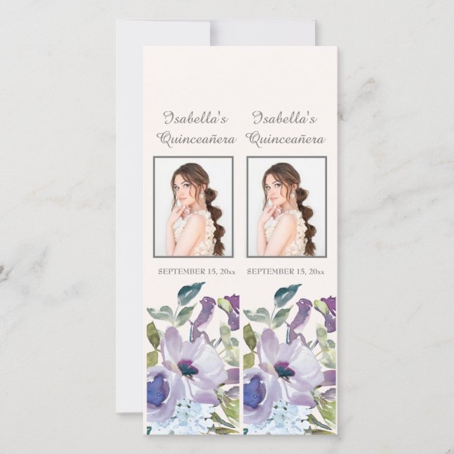 Cartes Pour Fêtes Annuelles Lilac Dusty Blue Floral Quinceañera Signets (Devant)