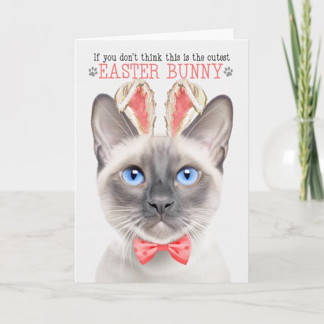 Cartes Pour Fêtes Annuelles Lilac Point Siamese Cutest Pâques Bunny Kitty Puns (Devant)