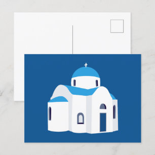 Cartes Pour Fêtes Annuelles L'île grecque L'église du Dôme bleu