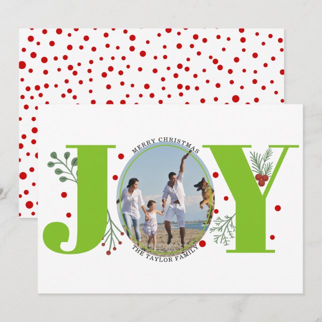Cartes Pour Fêtes Annuelles Lime vert Joie avec baies photo de Noël (Devant / Derrière)