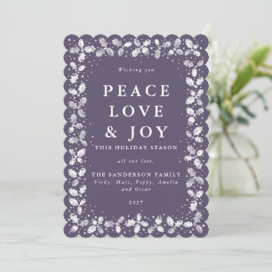 Cartes Pour Fêtes Annuelles Lino Violet Imprimer Holly+Berries Bordure Plat