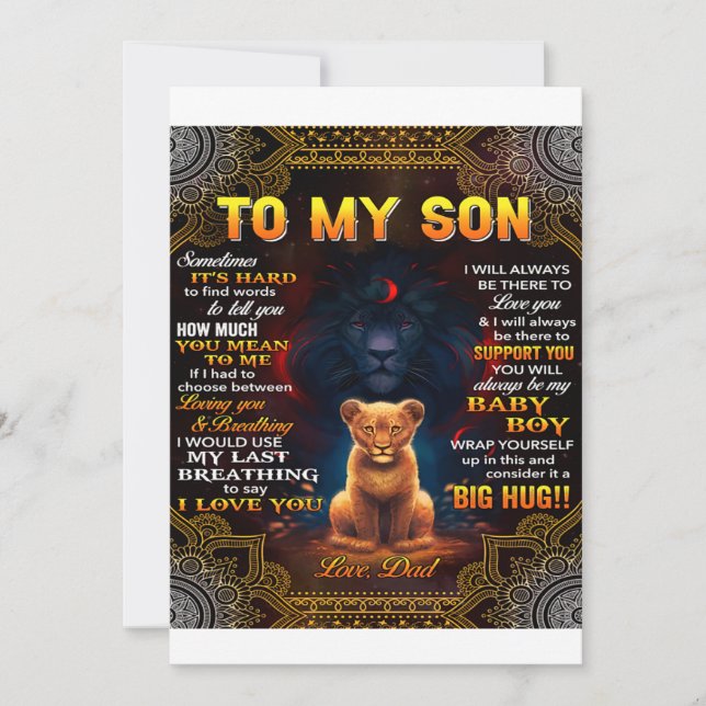 Cartes Pour Fêtes Annuelles Lion à mon fils parfois c'est dur papa  (Devant)