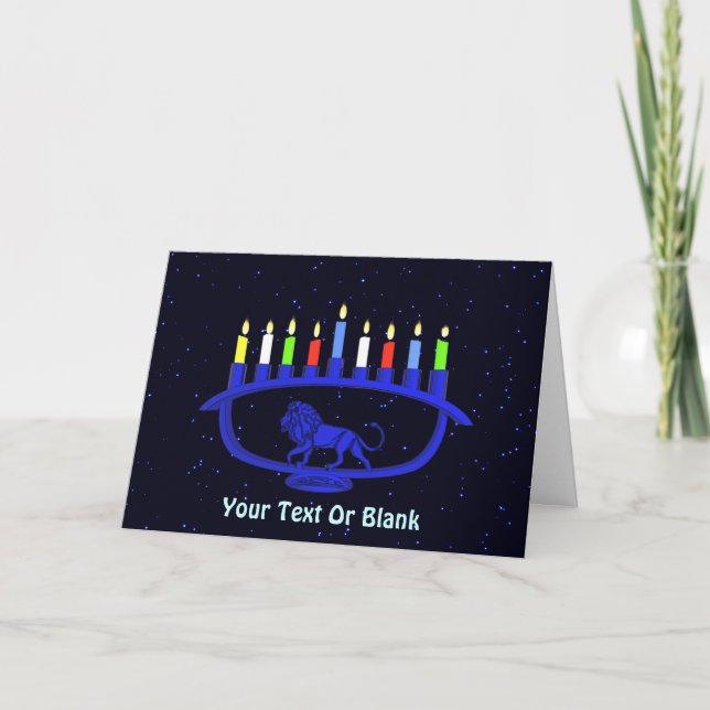 Cartes Pour Fêtes Annuelles Lion bleu Menorah (Devant)