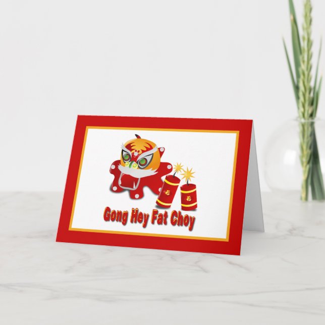 Cartes Pour Fêtes Annuelles Lion chinois et pétards (Devant)