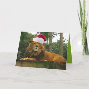 Cartes Pour Fêtes Annuelles Lion de Noël utilisant le casquette de Père Noël