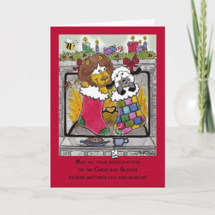 Cartes Pour Fêtes Annuelles Lion et agneau attendent Père Noël