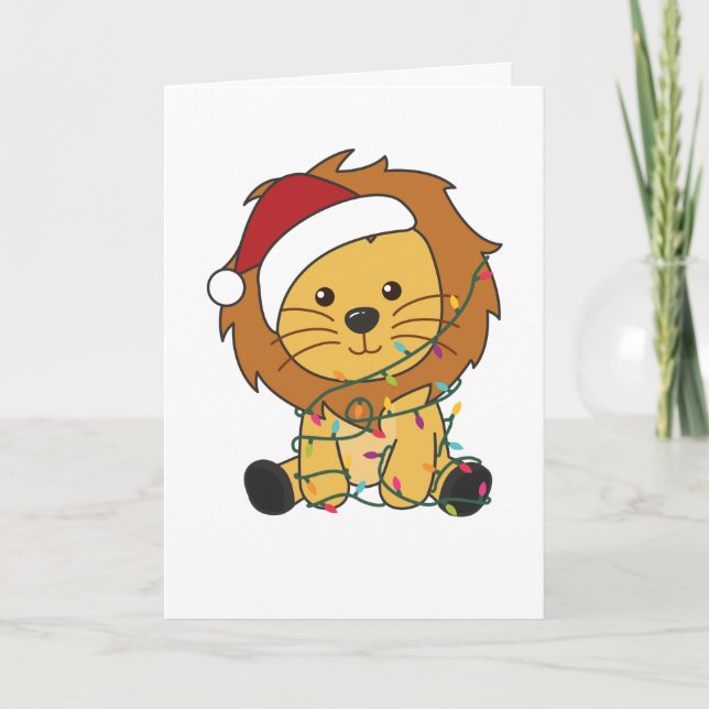 Cartes Pour Fêtes Annuelles Lion Noël Neige Animaux d'hiver Lions Clo Adulte (Devant)