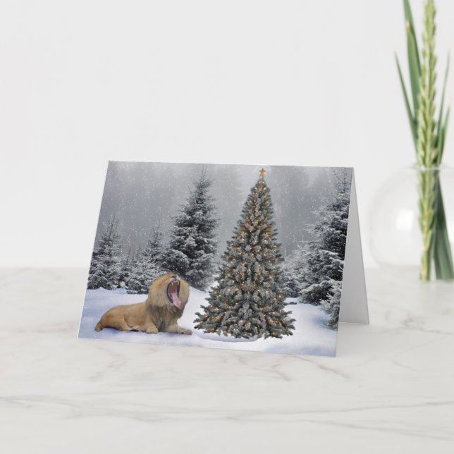 Cartes Pour Fêtes Annuelles Lion sur la scène de la neige (Devant)
