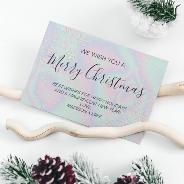 Cartes Pour Fêtes Annuelles Liquide Faux Holographique Texture Snowflakes (Créateur téléchargé)