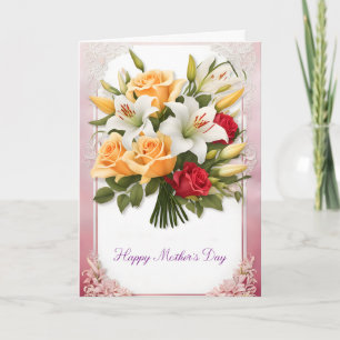 Cartes Pour Fêtes Annuelles Lis Blancs et Belles Roses Fête des Mères