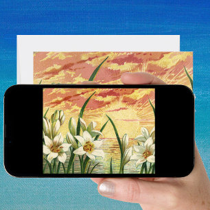 Cartes Pour Fêtes Annuelles Lis de Pâques et anges victoriens au lever du sole