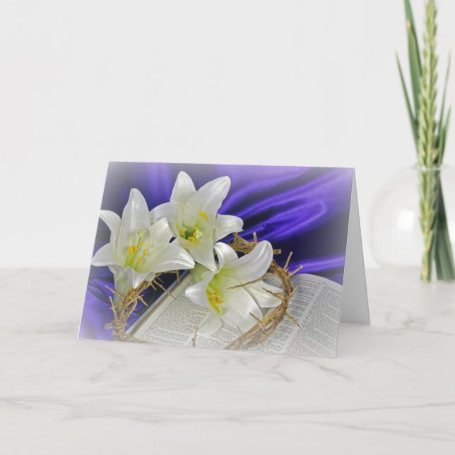 Cartes Pour Fêtes Annuelles Lis de Pâques sur la bible (Devant)